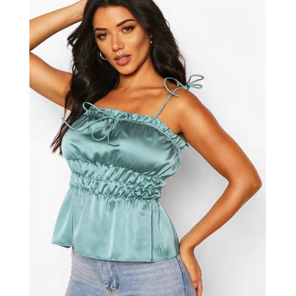 Tall Satin tie strap ruched crop top size 2